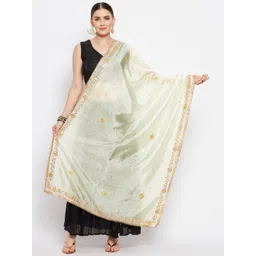 Clora Creation Cream-Coloured & Gold-Toned Embroidered Dupatta with Beads and Stones-picture-36