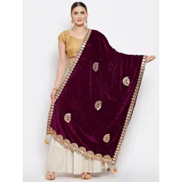 Clora Creation Embroidered Velvet Dupatta with Gotta Patti-picture-19