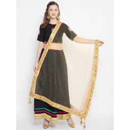 Clora Creation Gold-Toned Ethnic Motifs Dupatta with Sequinned-picture-25