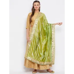 Clora Creation Green & Silver-Toned Dyed Dupatta with Gotta Patti-picture-14