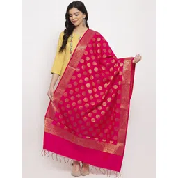 Clora Creation Magenta & Gold-Toned Banarasi Silk Woven Design Dupatta-picture-42