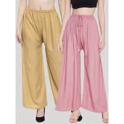 Clora Creation Pack Of 2 Women Pink & Beige Flared Ethnic Palazzos-picture-31
