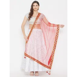 Clora Creation Red & Gold-Toned Ethnic Motifs Net Dupatta-picture-34