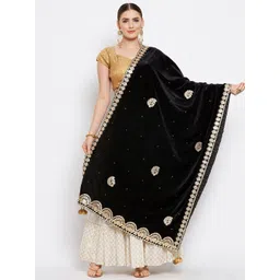 Clora Creation Women Black & Gold-Toned Ethnic Motifs Embroidered Dupatta with Gotta Patti-picture-33