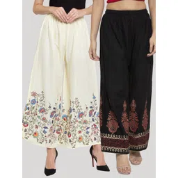 Clora Creation Women Black & White Pack Of 2 Floral Printed Knitted Palazzos-picture-35