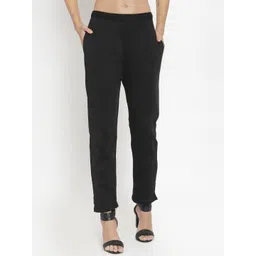 Clora Creation Women Black Solid Cropped Woollen Regular Trousers-picture-22