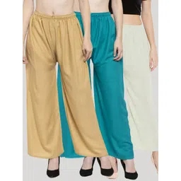 Clora Creation Women Blue & Off White Pack Of 3 Knitted Palazzos-picture-33
