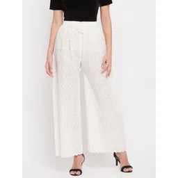 Clora Creation Women Cream-Coloured Floral Chikankari Cotton Palazzo-picture-21