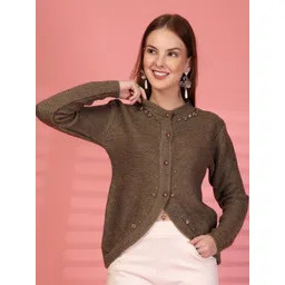 Clora Creation Women Embroidered Button-Down Woollen Cardigan with Embellished Detail-picture-16