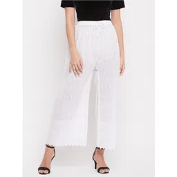 Clora Creation Women Floral Chikankari Embroidered Flared Fit Cotton Palazzos-picture-13