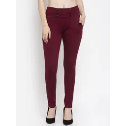 Clora Creation Women Maroon Solid Treggings-picture-25