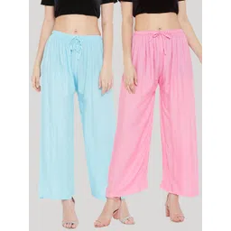 Clora Creation Women Multi Solid Pack of 2 Palazzo Sky Blue & Pink Rayon Palazzo-picture-23