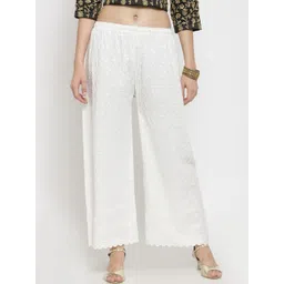 Clora Creation Women Off White Floral Embroidered Knitted Palazzos-picture-15