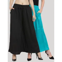 Clora Creation Women Pack Of 2 Black & Blue Solid Flared Palazzos-picture-32