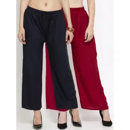 Clora Creation Women Pack Of 2 Black & Maroon Solid Straight Palazzos-picture-16
