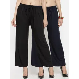 Clora Creation Women Pack Of 2 Black & Navy Blue Solid Straight Palazzos-picture-17