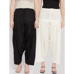 Clora Creation Women Pack Of 2 Black & Off White Solid Pure Cotton Salwars-picture-14