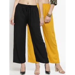 Clora Creation Women Pack Of 2 Black & Yellow Solid Straight Palazzos-picture-15