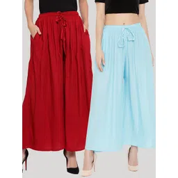 Clora Creation Women Pack Of 2 Blue & Maroon  Flared Palazzos-picture-22