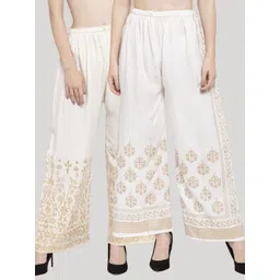 Clora Creation Women Pack Of 2 Cream-Coloured Ethnic Motifs Printed Knitted Palazzos-picture-21