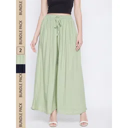 Clora Creation Women Pack Of 2 Elasticated Waistband Flared Palazzos-picture-27