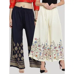Clora Creation Women Pack of 2 Floral Printed Flared Palazzos-picture-21