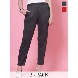 Clora Creation Women Pack of 2 Smart Fit Mid-Rise Easy Wash Woollen Cigarette Trousers-picture-23