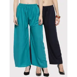 Clora Creation Women Pack Of 2 Turquoise Blue & Black Solid Straight Palazzos-picture-13