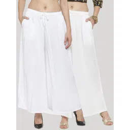 Clora Creation Women Pack of 2 White Solid Flared Palazzos-picture-20