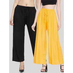 Clora Creation Women Pack Of 2 Yellow & Black Flared Palazzos-picture-26