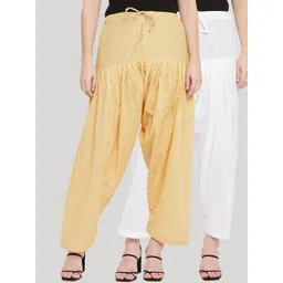 Clora Creation Women Pack Of 2 Yellow and White Solid Loose Fit Pure Cotton Salwars-picture-15