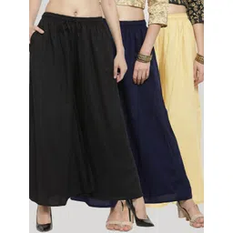 Clora Creation Women Pack Of 3 Flared Knitted Ethnic Palazzos-picture-36