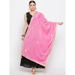 Clora Creation Women Pink & Gold-Toned Embroidered Velvet Dupatta with Gotta Patti-picture-36