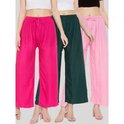 Clora Creation Women Pink & Green Pack of 3 Knitted Palazzos-picture-30