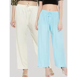 Clora Creation Women Set Of 2 Blue & White Solid Palazzos-picture-38