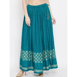 Clora Creation Women Teal Blue & Gold-Colored Geometric Printed Flared Maxi Skirt-picture-33