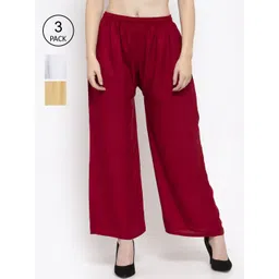 Clora Creation Women White & Beige Set of 3 Solid Straight Palazzos-picture-34