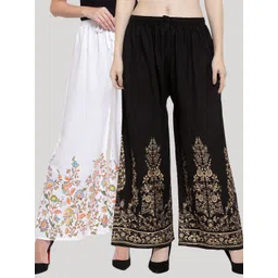 Clora Creation Women White & Black Pack of 2 Floral Printed Flared Knitted Ethnic Palazzos-picture-30