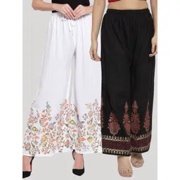 Clora Creation Women White & Black Pack Of 2 Floral Printed Knitted Palazzos-picture-28