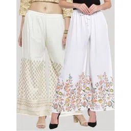 Clora Creation Women White & Cream-Coloured 2 Floral Printed Ethnic Palazzos-picture-25