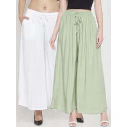 Clora Creation Women White & Green Set of 2 Solid  Flared Knitted Palazzos-picture-35
