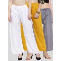Clora Creation Women White & Mustard Yellow 3 Knitted Palazzos-picture-23