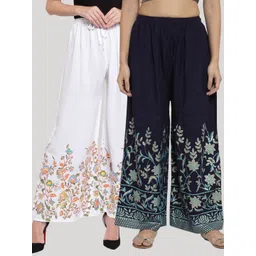 Clora Creation Women White & Navy Blue Pack of 2 Floral Printed Palazzos-picture-31