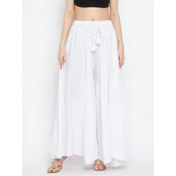 Clora Creation Women White Flared Ethnic Palazzos-picture-36