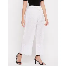 Clora Creation Women White Floral Embroidered Cotton Palazzos image 5