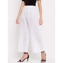 Clora Creation Women White Floral Embroidered Cotton Palazzos image 2