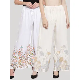 Clora Creation Women White Set Of  2 Floral Printed Knitted Ethnic Palazzos-picture-29