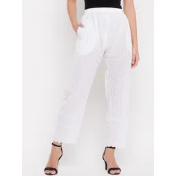 Clora Creation Women White Smart Easy Wash Embroided Trousers-picture-13