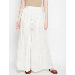 Clora Creation Women White Striped & Embellished Flared Palazzo-picture-37