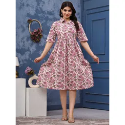 Cloth Bites Women Shirt Collar Floral Print Fit and Flare Dress-picture-13